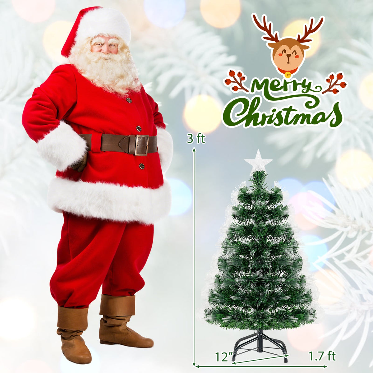 3 Feet Fiber Optic Christmas Tree with Branch Tips and Topper Star-Christmas Trees-DECOROLALA