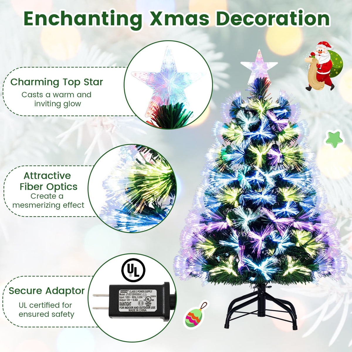 3 Feet Fiber Optic Christmas Tree with Branch Tips and Topper Star-Christmas Trees-DECOROLALA