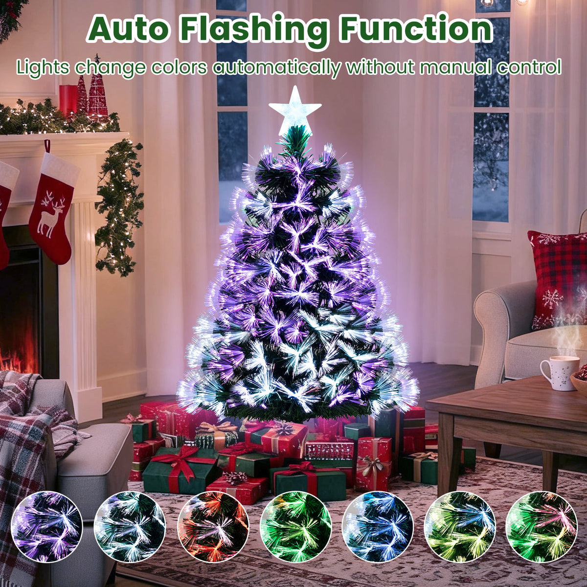 3 Feet Fiber Optic Christmas Tree with Branch Tips and Topper Star-Christmas Trees-DECOROLALA