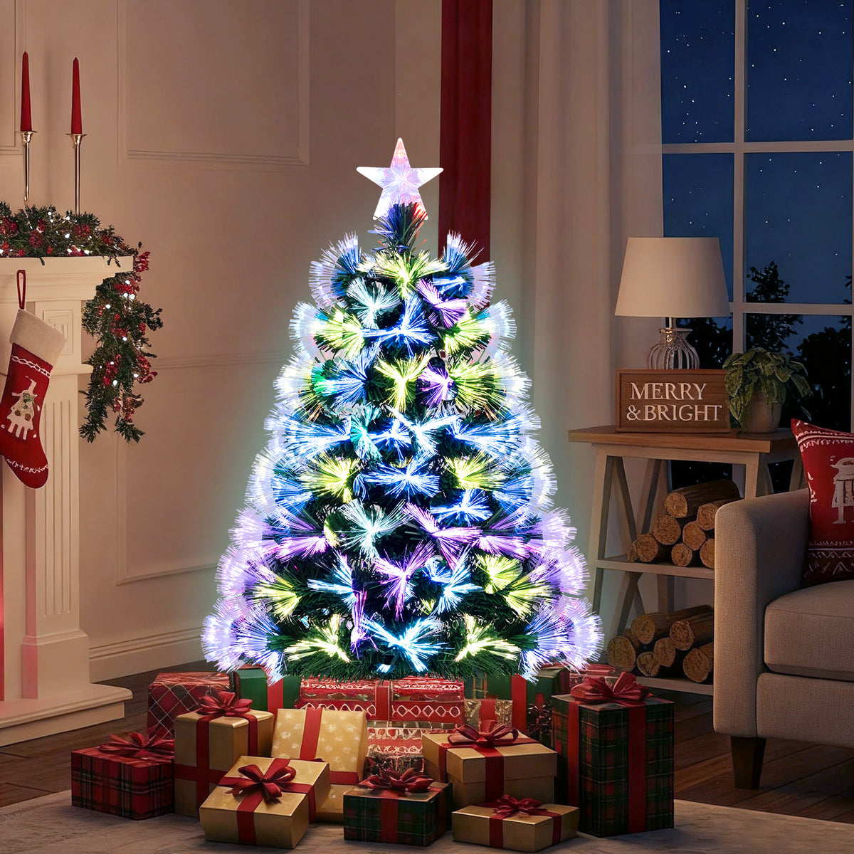 3 Feet Fiber Optic Christmas Tree with Branch Tips and Topper Star-Christmas Trees-DECOROLALA