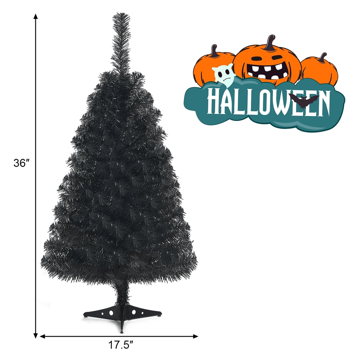 3 Feet Unlit Artificial Christmas Halloween Mini Tree with Plastic Stand-Black-Christmas Trees-DECOROLALA