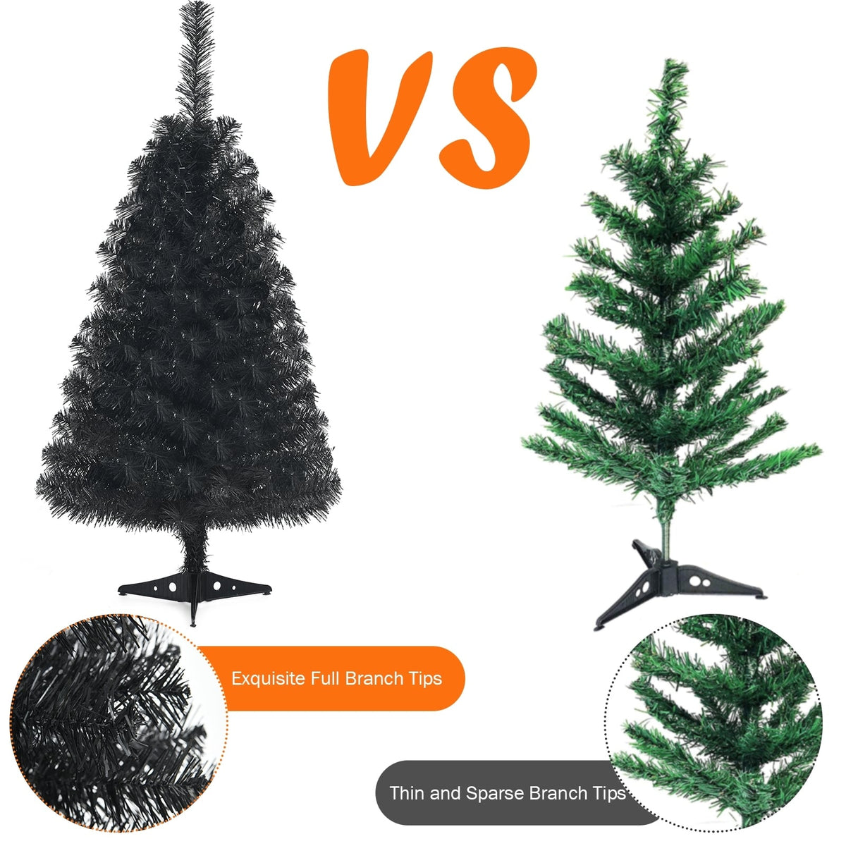 3 Feet Unlit Artificial Christmas Halloween Mini Tree with Plastic Stand-Black-Christmas Trees-DECOROLALA