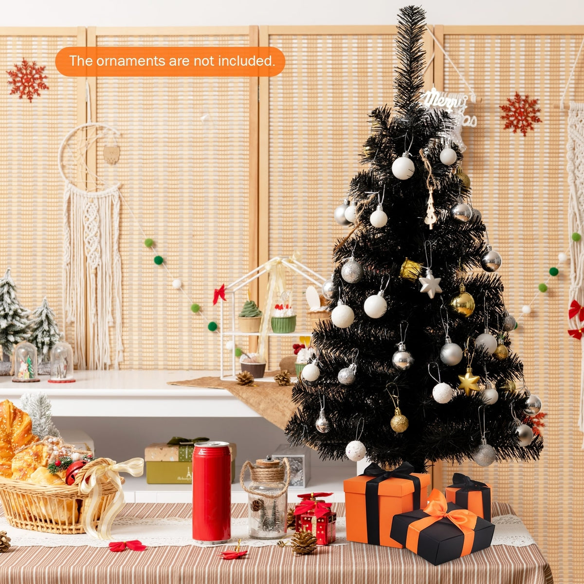 3 Feet Unlit Artificial Christmas Halloween Mini Tree with Plastic Stand-Black-Christmas Trees-DECOROLALA