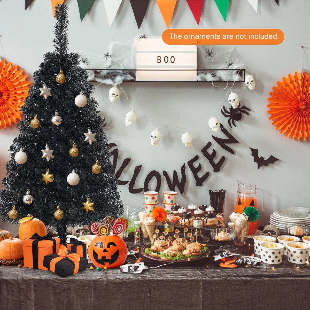 3 Feet Unlit Artificial Christmas Halloween Mini Tree with Plastic Stand-Black-Christmas Trees-DECOROLALA