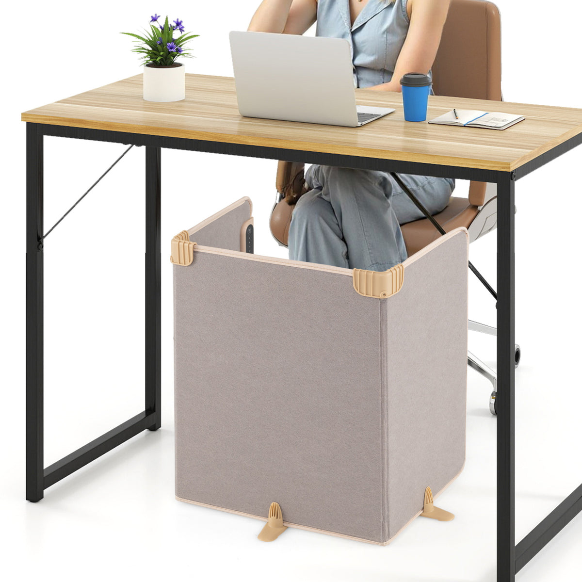 3-Fold Under Desk Space Heater with 3-Level Thermostat 4H Timer and Tip-Over Protection-Beige-Space Heaters-DECOROLALA