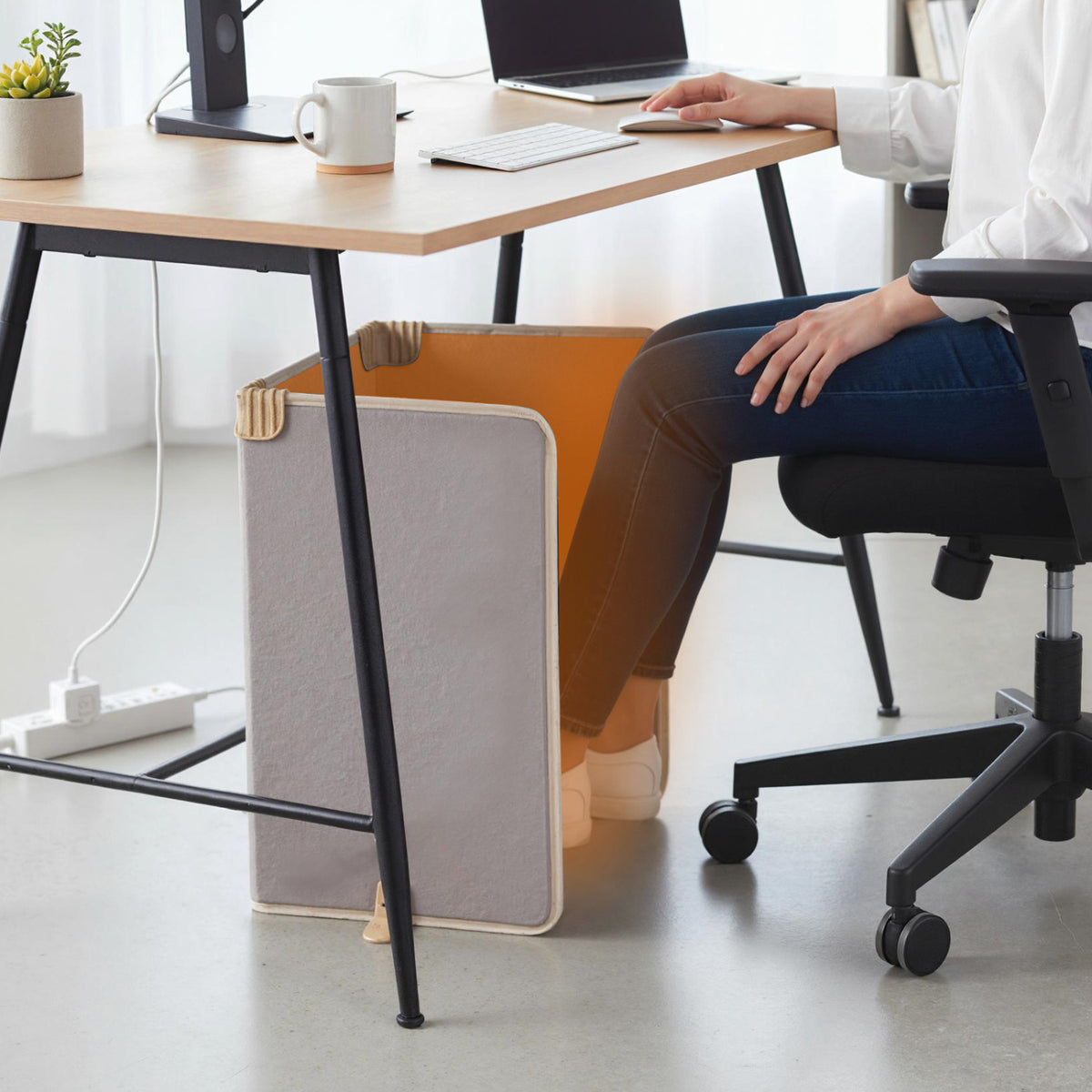 3-Fold Under Desk Space Heater with 3-Level Thermostat 4H Timer and Tip-Over Protection-Beige-Space Heaters-DECOROLALA