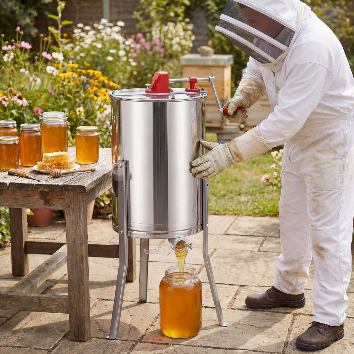 3 Frame Manual Honey Extractor with Bottom Gravity Flow Gate and Clear Lid for Home Apiary-Small Appliances-DECOROLALA