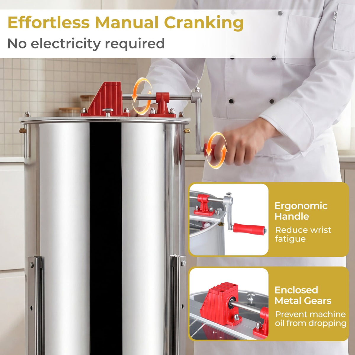 3 Frame Manual Honey Extractor with Bottom Gravity Flow Gate and Clear Lid for Home Apiary-Small Appliances-DECOROLALA