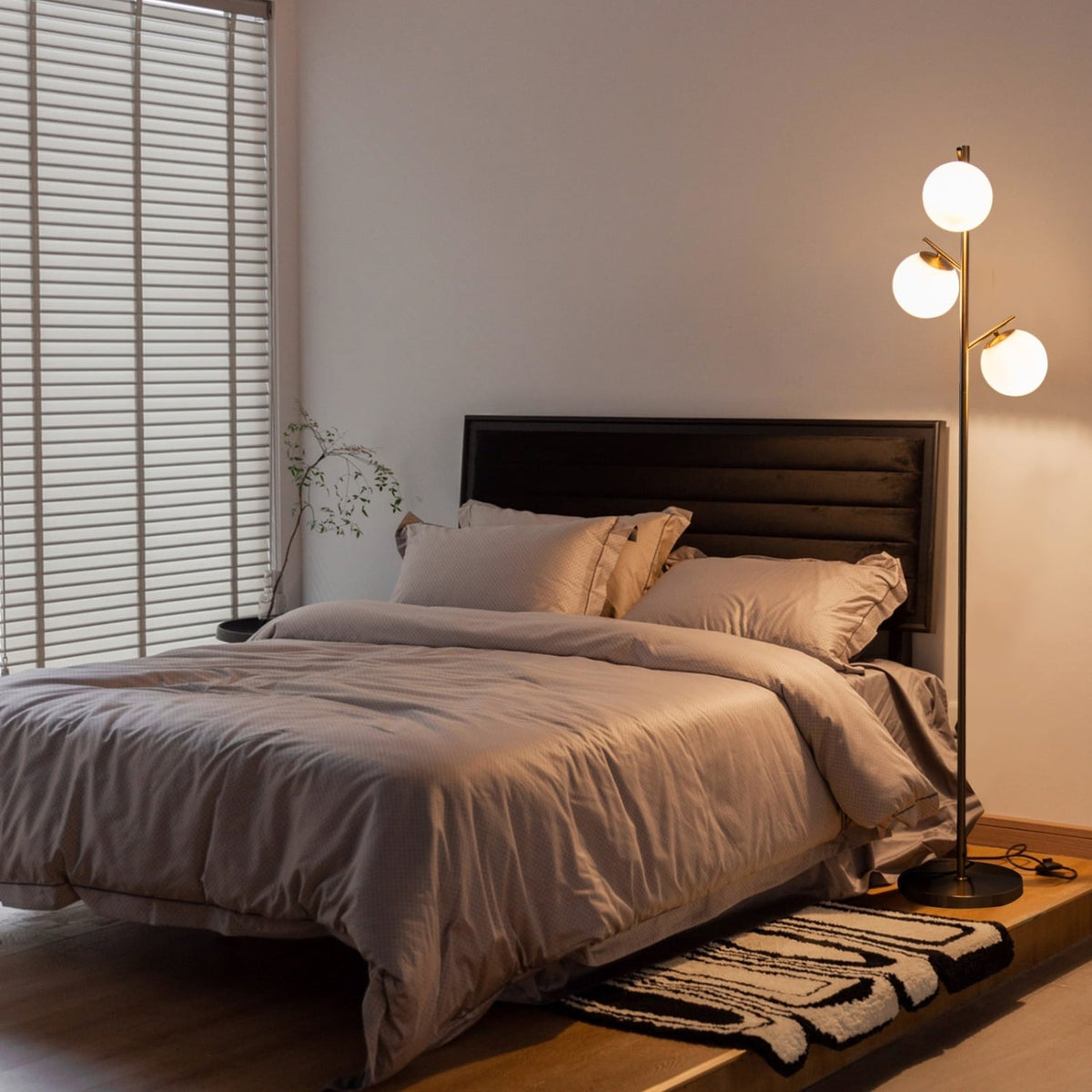 3-Globe Floor Lamp with Foot Switch and Bulb Bases-Golden-Table & Floor Lamps-DECOROLALA