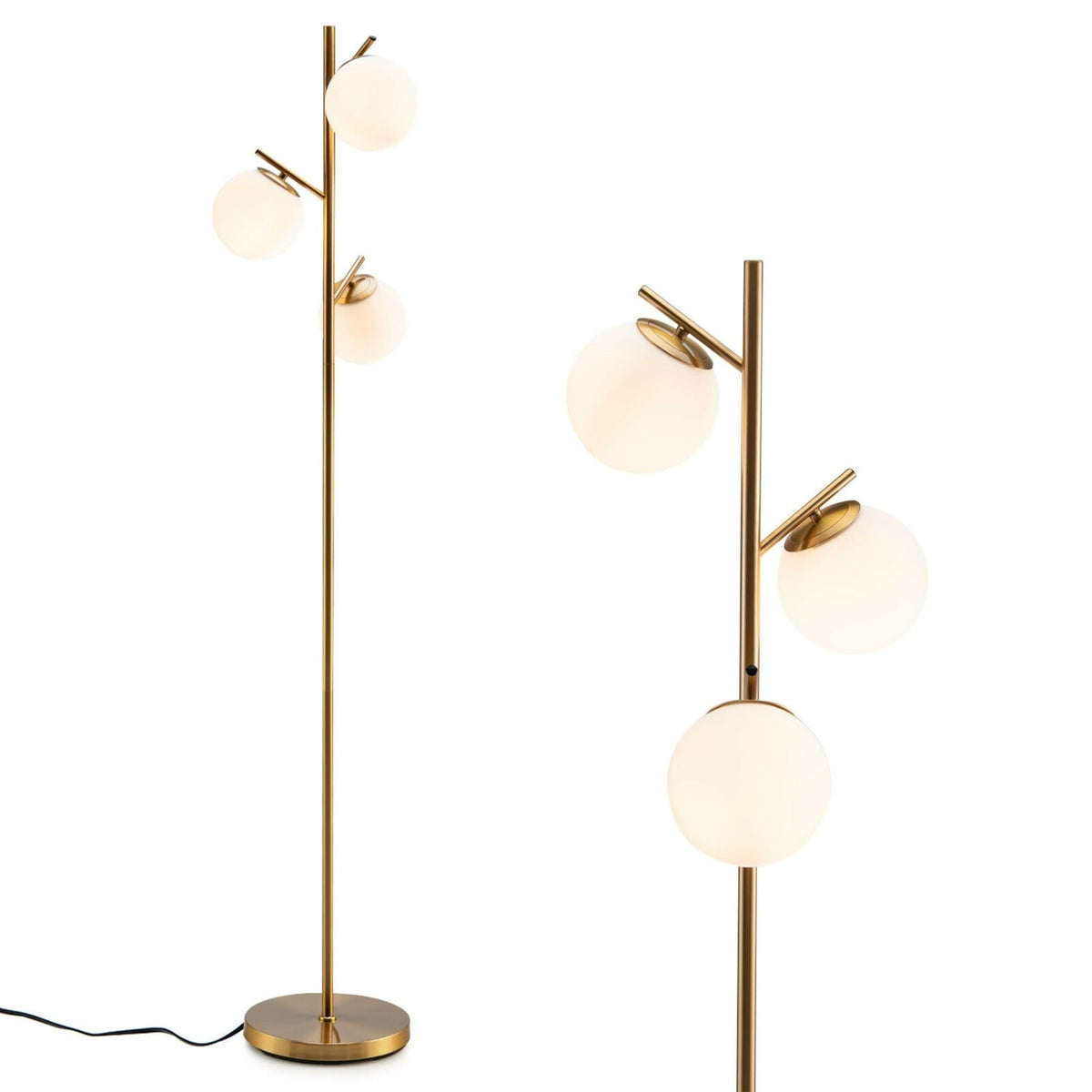 3-Globe Floor Lamp with Foot Switch and Bulb Bases-Golden-Table & Floor Lamps-DECOROLALA