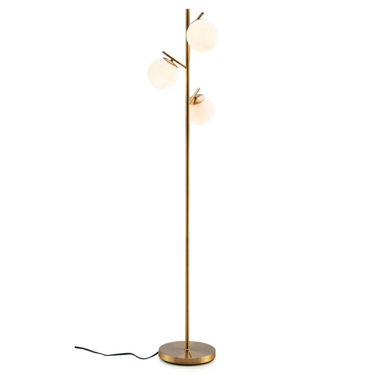 3-Globe Floor Lamp with Foot Switch and Bulb Bases-Golden-Table & Floor Lamps-DECOROLALA