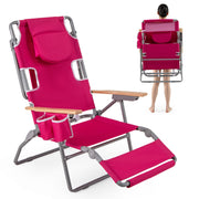3-IN-1 Foldable Beach Chair with Footrest and Adjustable Backrest-Peach-Beach & Lawn Chairs-DECOROLALA