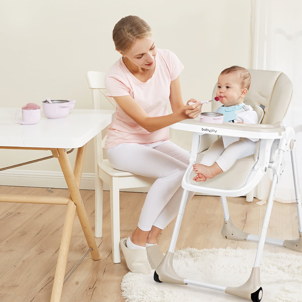 3-In-1 Convertible Baby High Chair for Toddlers-Beige-High Chairs-DECOROLALA