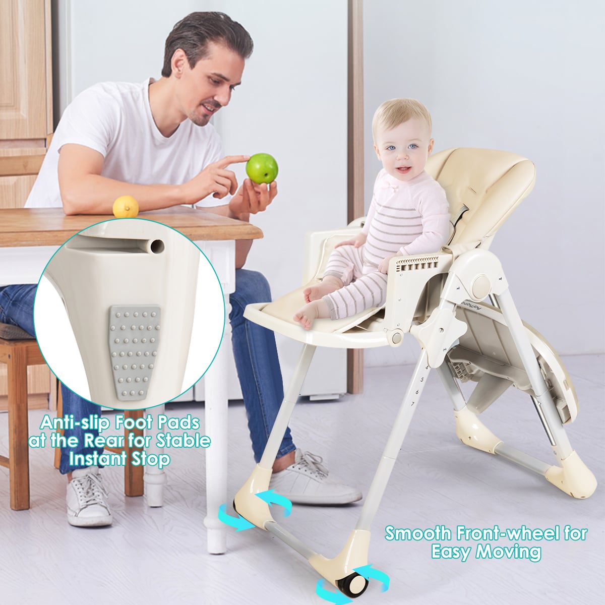 3-In-1 Convertible Baby High Chair for Toddlers-Beige-High Chairs-DECOROLALA