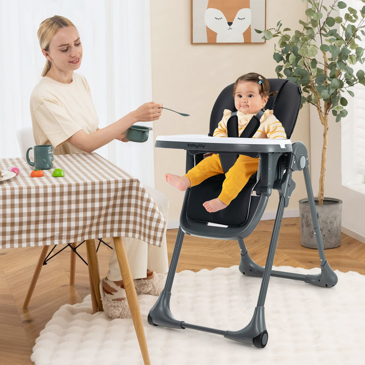 3-In-1 Convertible Baby High Chair for Toddlers-Black-High Chairs-DECOROLALA