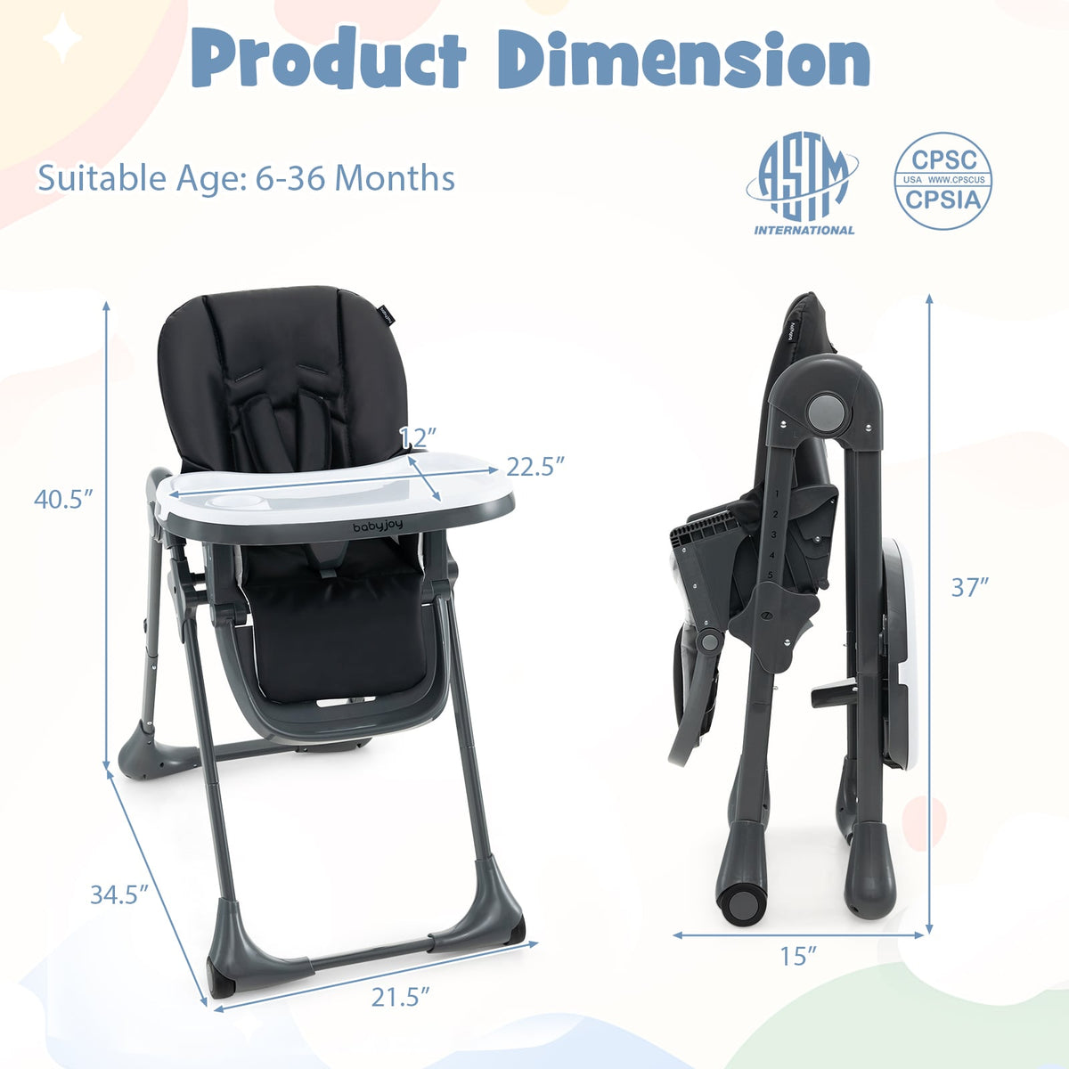 3-In-1 Convertible Baby High Chair for Toddlers-Black-High Chairs-DECOROLALA
