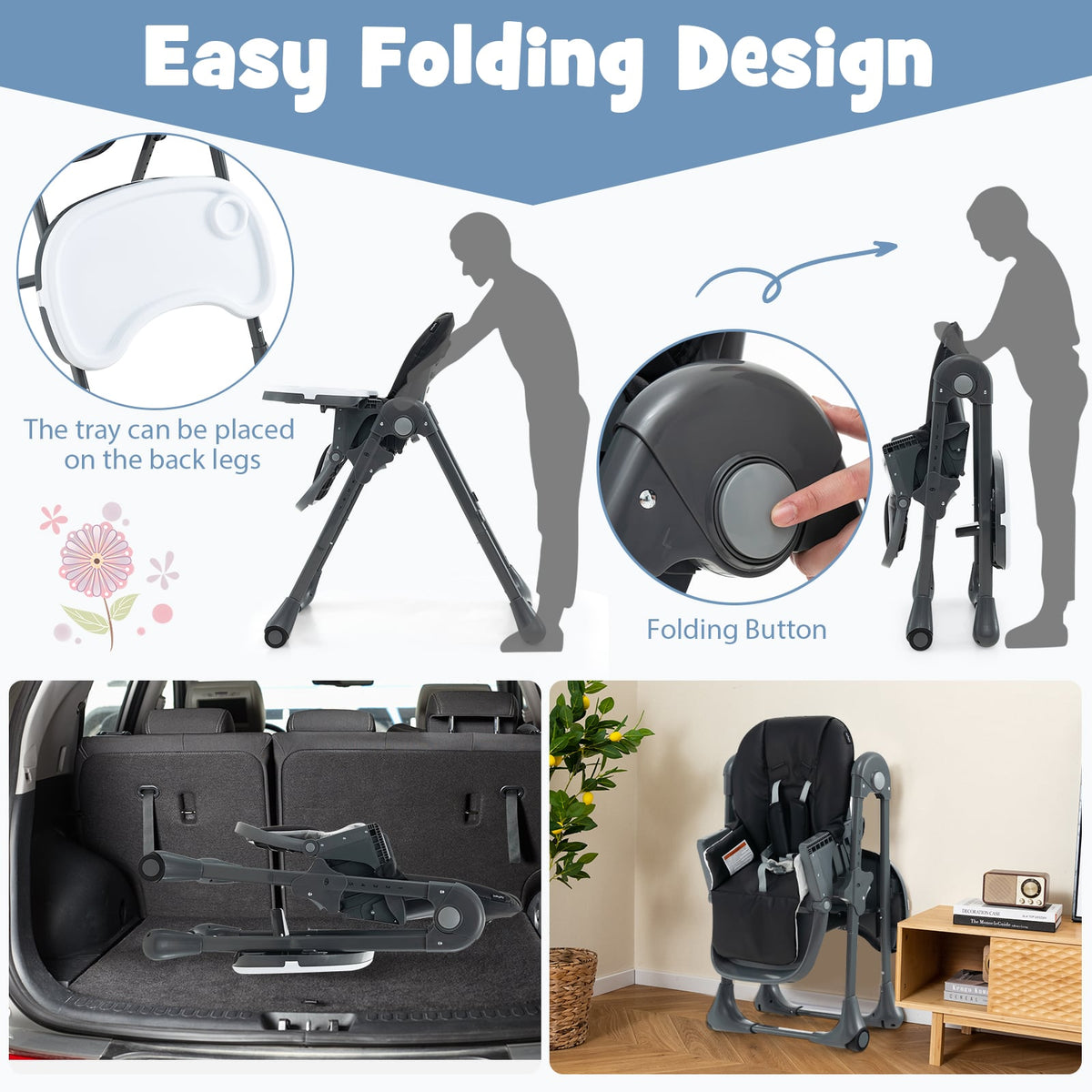 3-In-1 Convertible Baby High Chair for Toddlers-Black-High Chairs-DECOROLALA