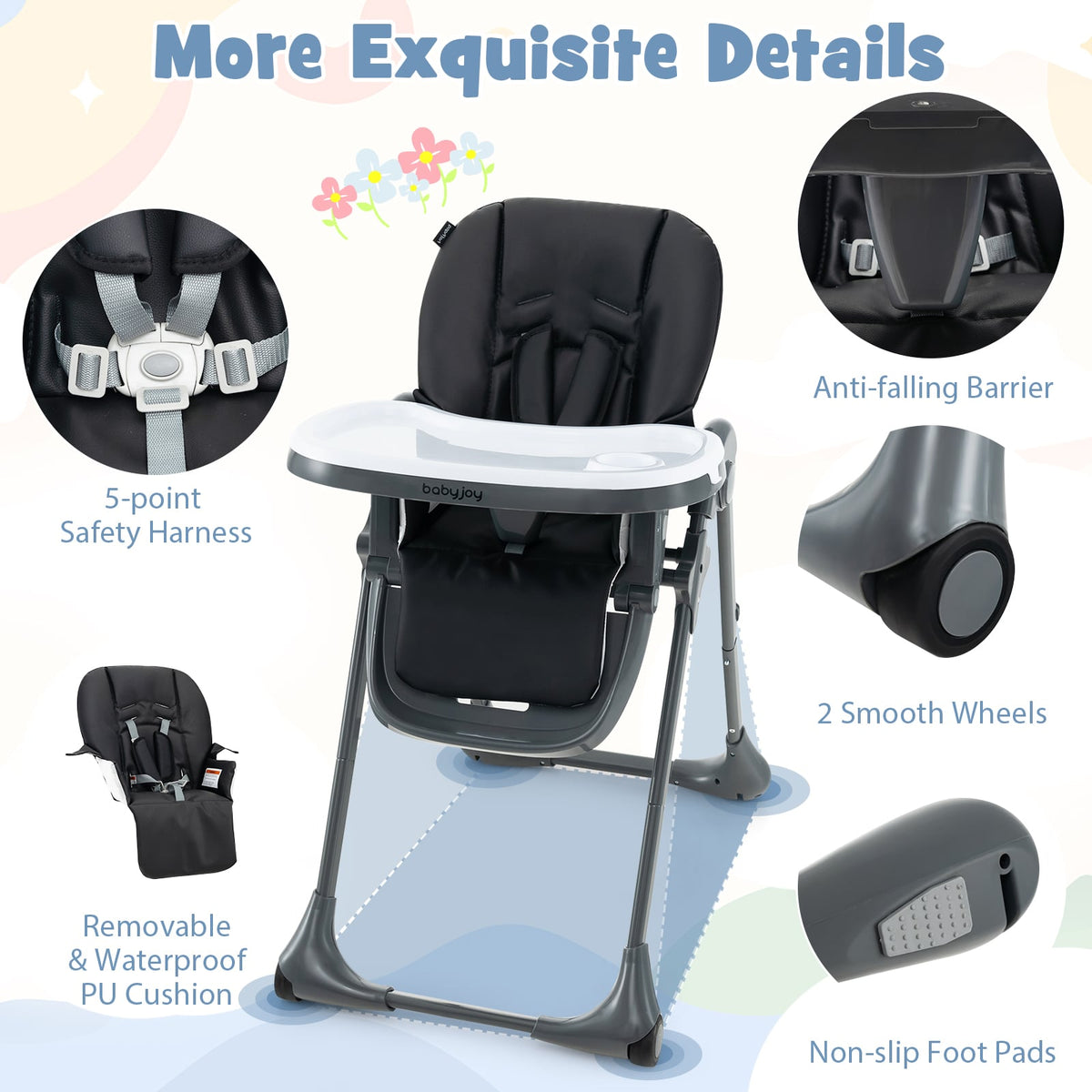 3-In-1 Convertible Baby High Chair for Toddlers-Black-High Chairs-DECOROLALA