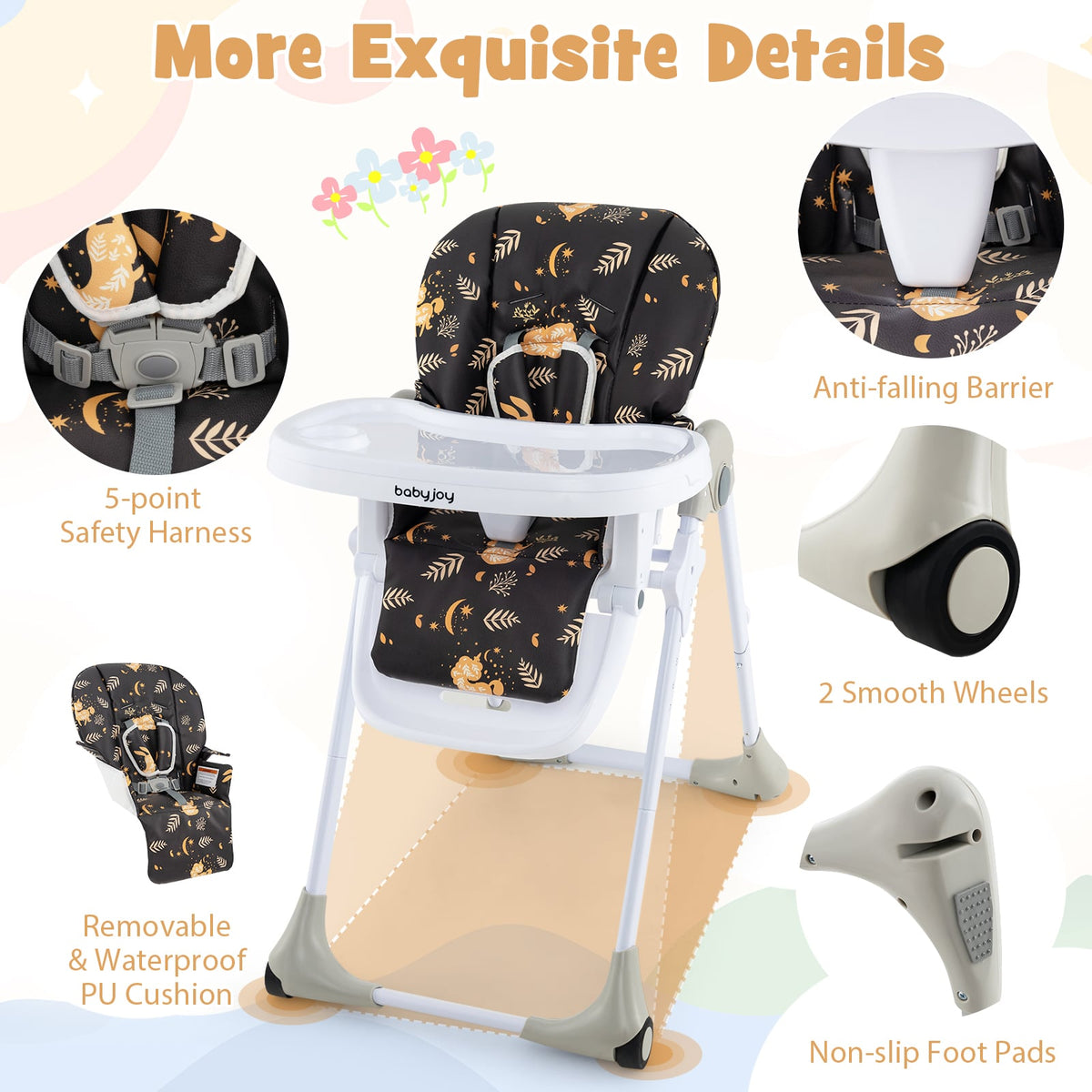 3-In-1 Convertible Baby High Chair for Toddlers-Dark Brown-High Chairs-DECOROLALA