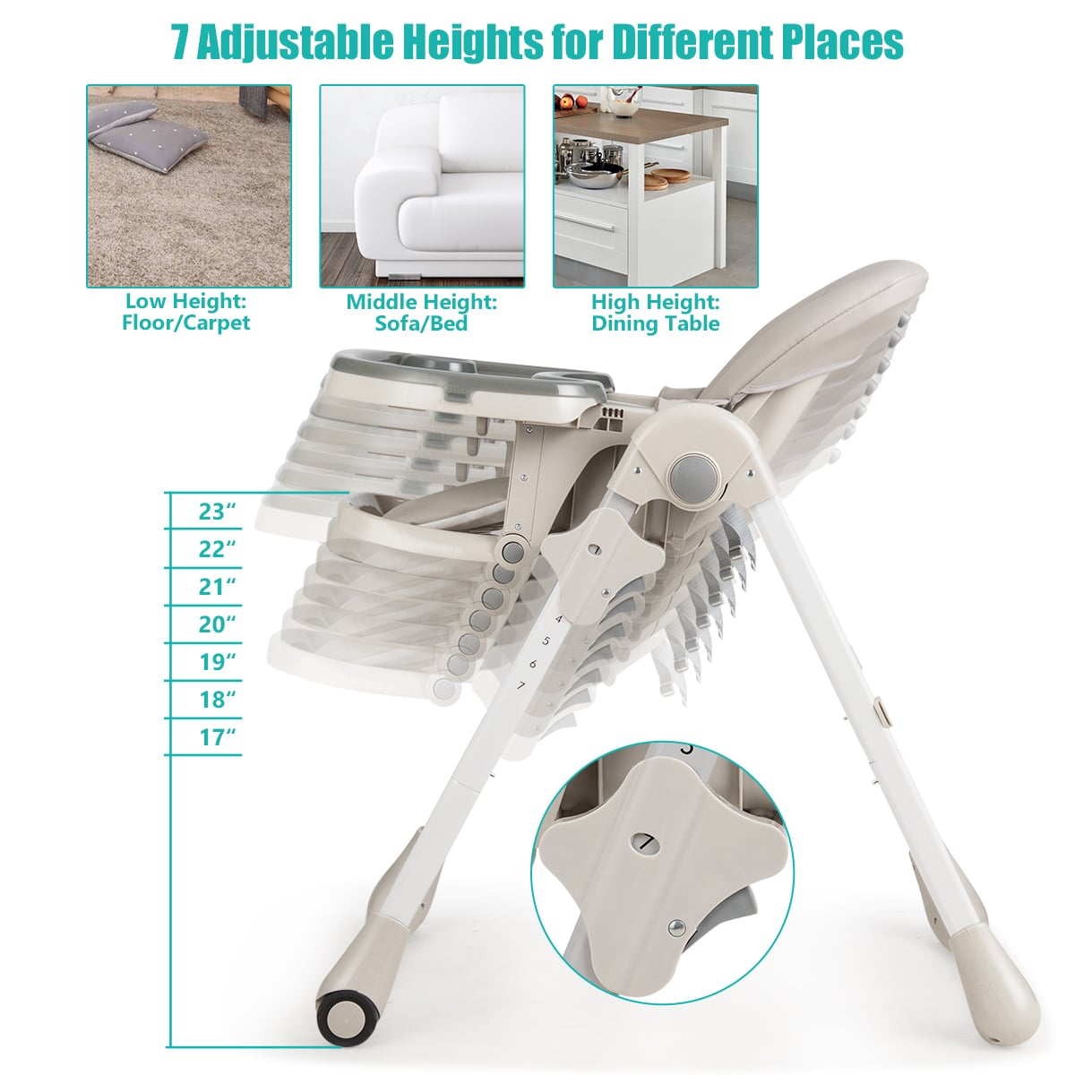 3-In-1 Convertible Baby High Chair for Toddlers-Gray-High Chairs-DECOROLALA