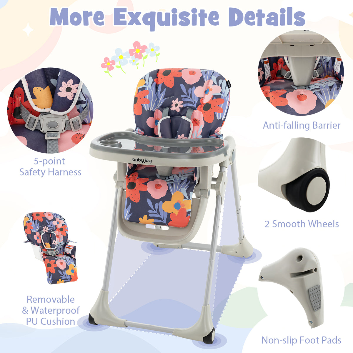 3-In-1 Convertible Baby High Chair for Toddlers-Purple-High Chairs-DECOROLALA