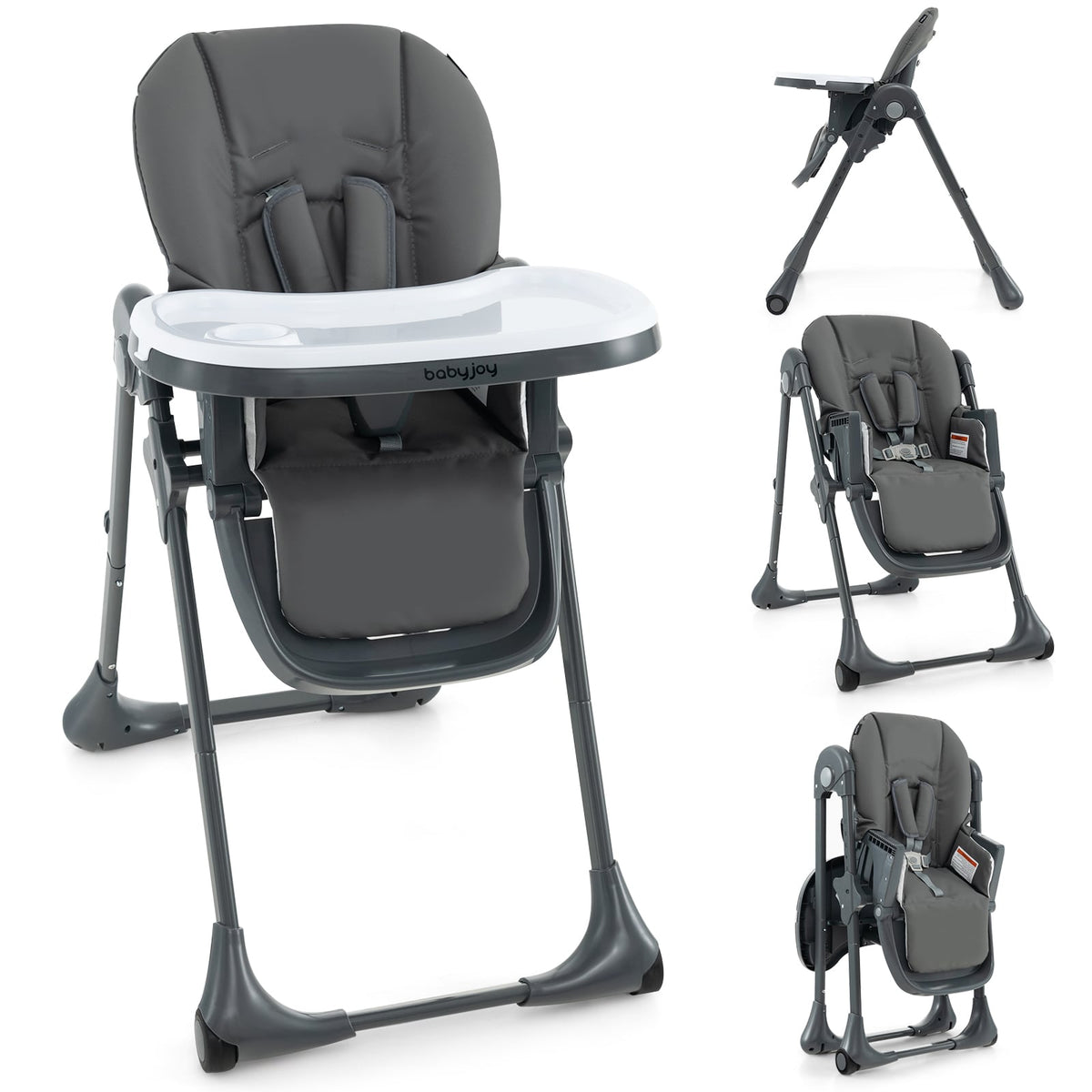 3-In-1 Convertible Baby High Chair with 7 Heights and Double Food Tray-Dark Gray-High Chairs-DECOROLALA