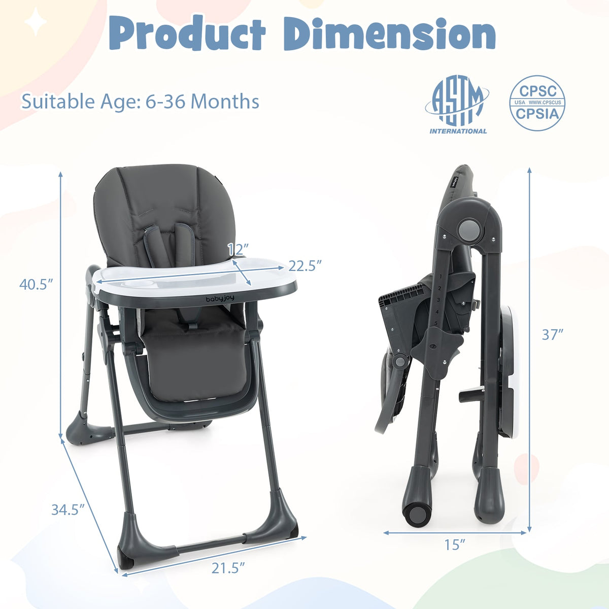 3-In-1 Convertible Baby High Chair with 7 Heights and Double Food Tray-Dark Gray-High Chairs-DECOROLALA