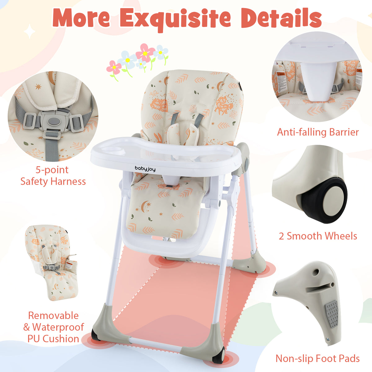 3-In-1 Convertible Baby High Chair with Adjustable Height for Toddlers-Beige-High Chairs-DECOROLALA