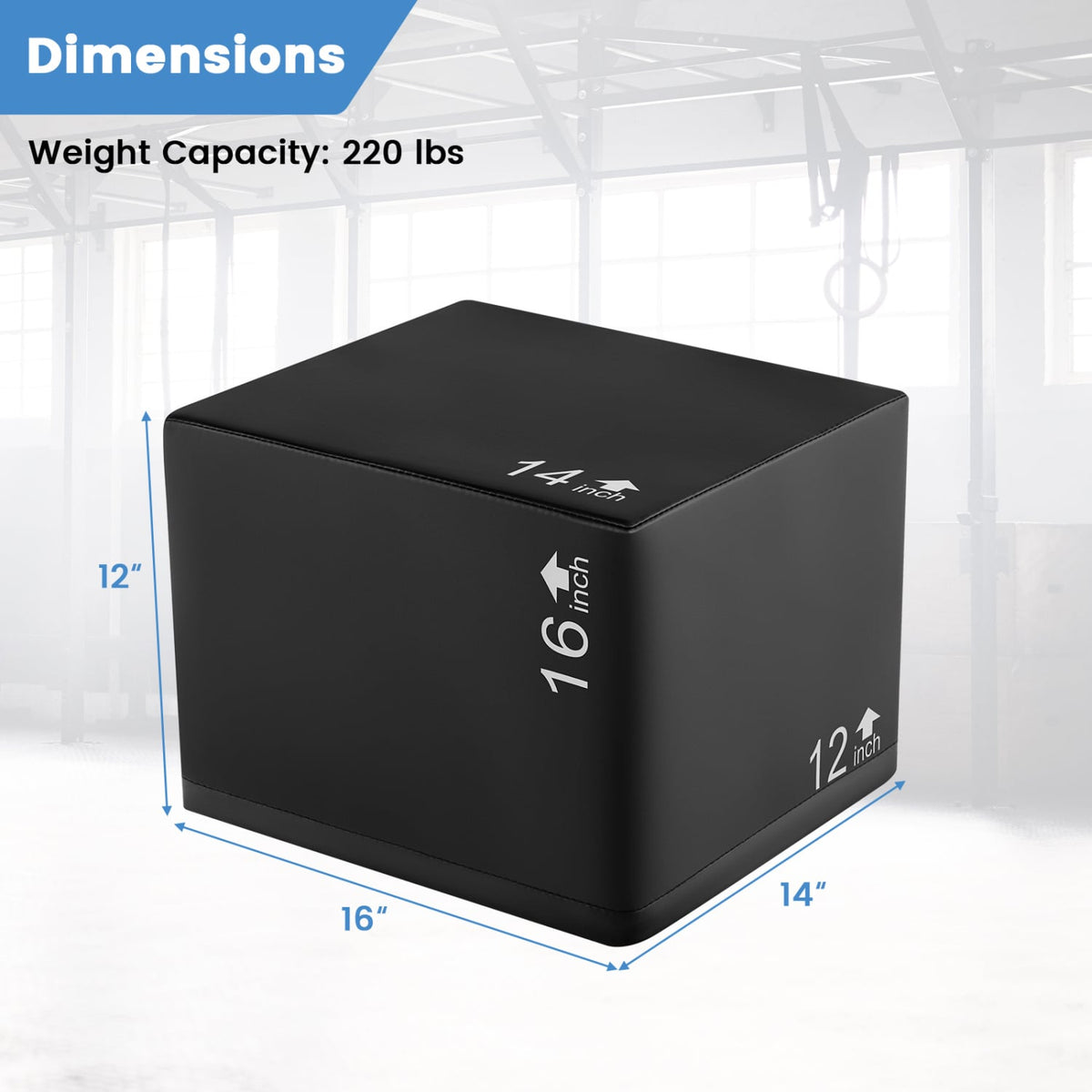 3 In 1 Foam Plyometric Box with 3 Heights and Easy-to-Clean PU Cover-16 Inches-Yoga & Gym Mats-DECOROLALA