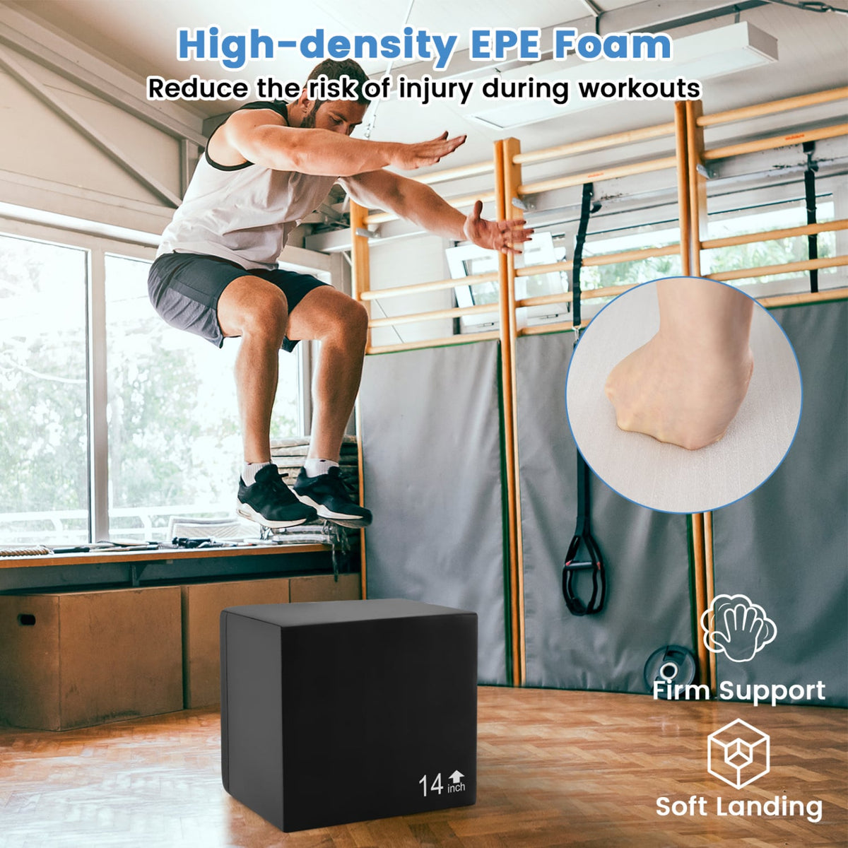 3 In 1 Foam Plyometric Box with 3 Heights and Easy-to-Clean PU Cover-16 Inches-Yoga & Gym Mats-DECOROLALA