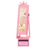 3 In 1 Kids Jewelry Cabinet with 3-Color Lighted Full Length Mirror-Pink-Kids Makeup Vanities-DECOROLALA