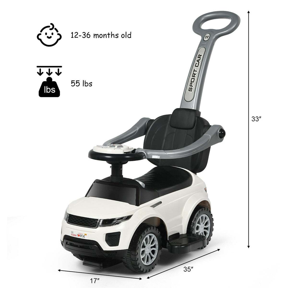 3 In 1 Ride on Push Car Toddler Stroller Sliding Car with Music