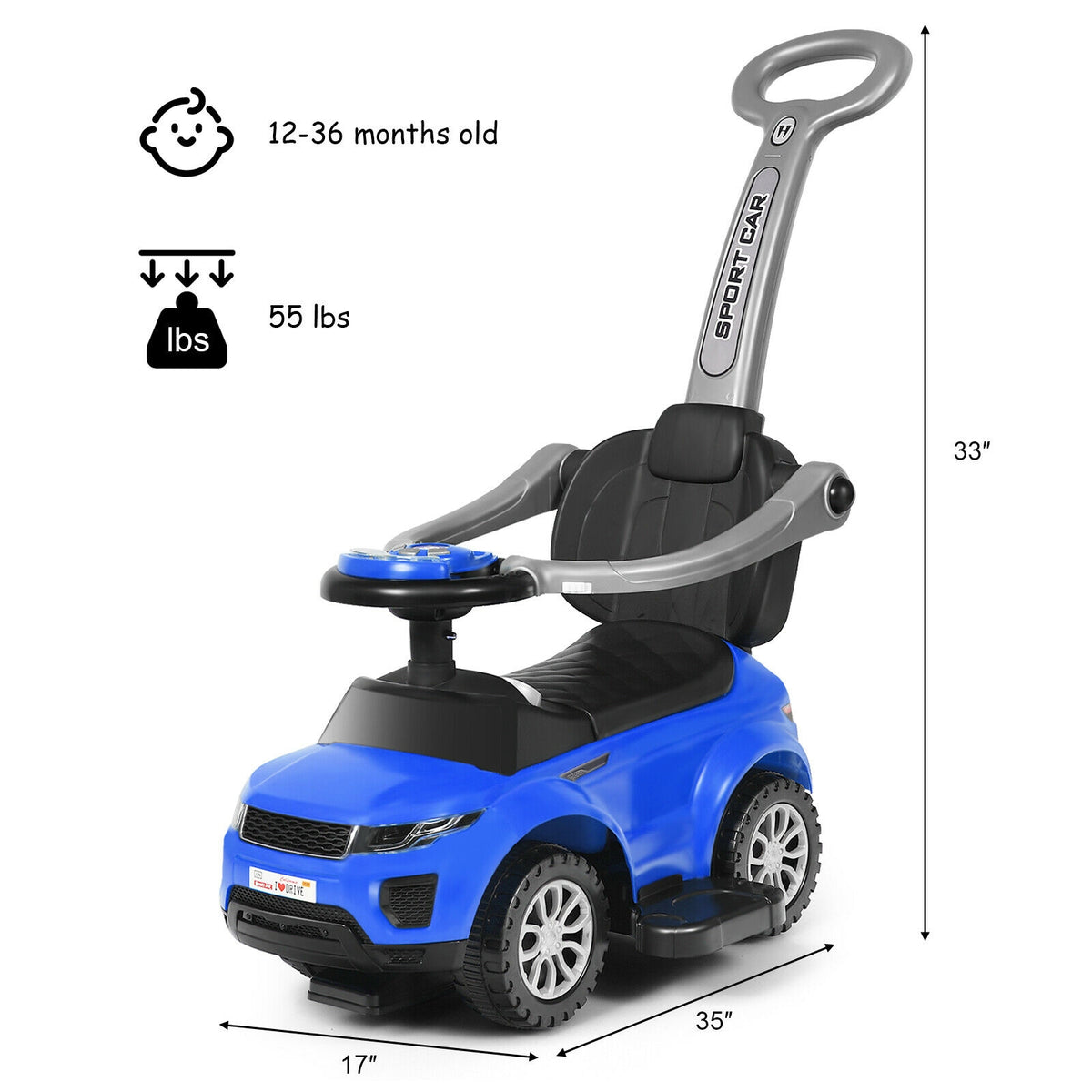 3 In 1 Ride on Push Car Toddler Stroller Sliding Car with Music