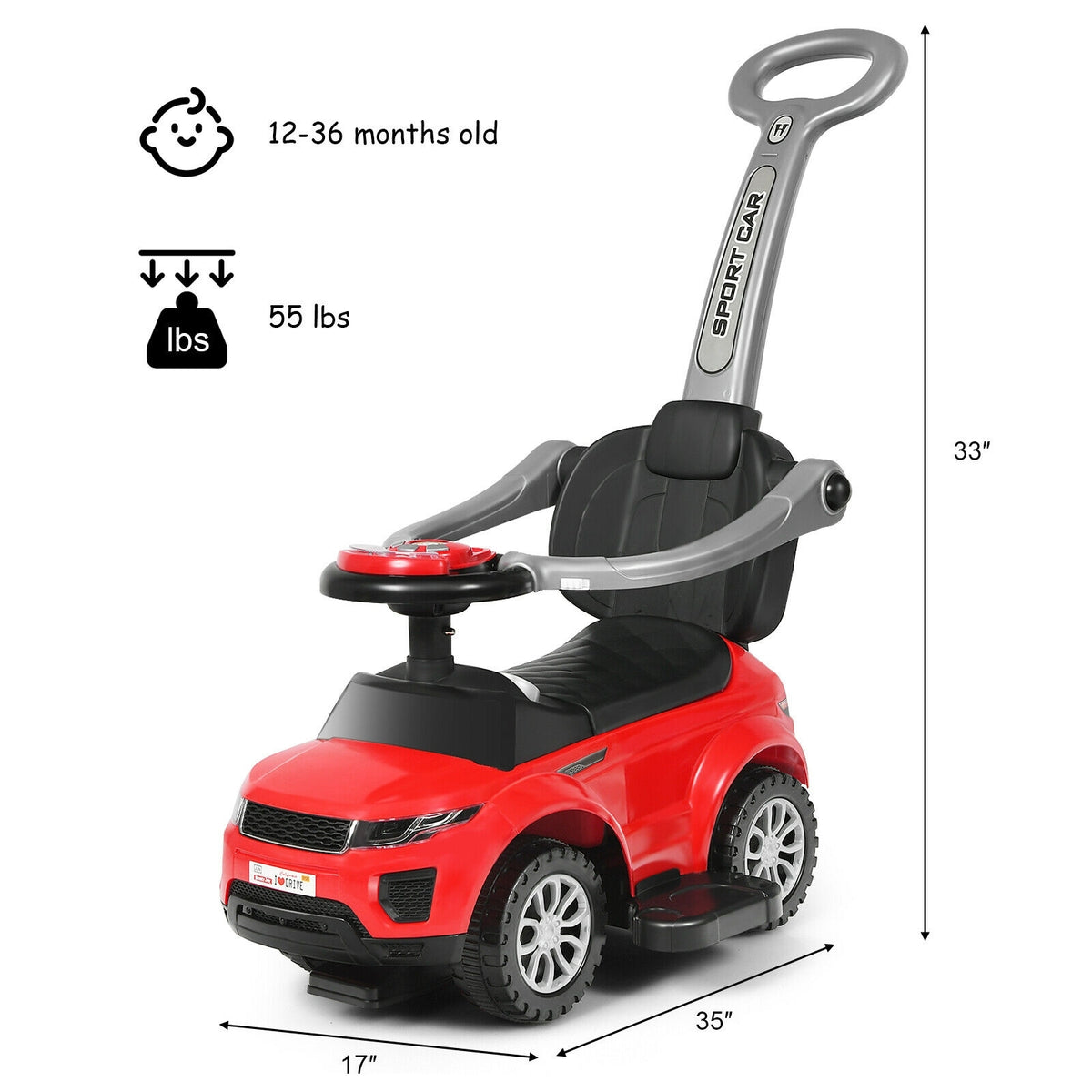 3 In 1 Ride on Push Car Toddler Stroller Sliding Car with Music