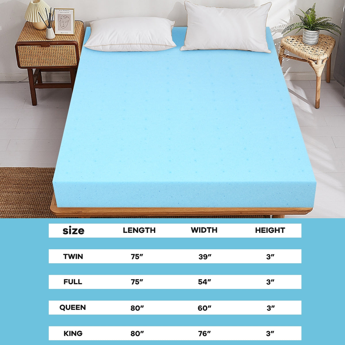 3 Inch Gel-Infused Cooling Bed Topper for All-Night Comfy-80 x 60 inch-Mattresses-DECOROLALA