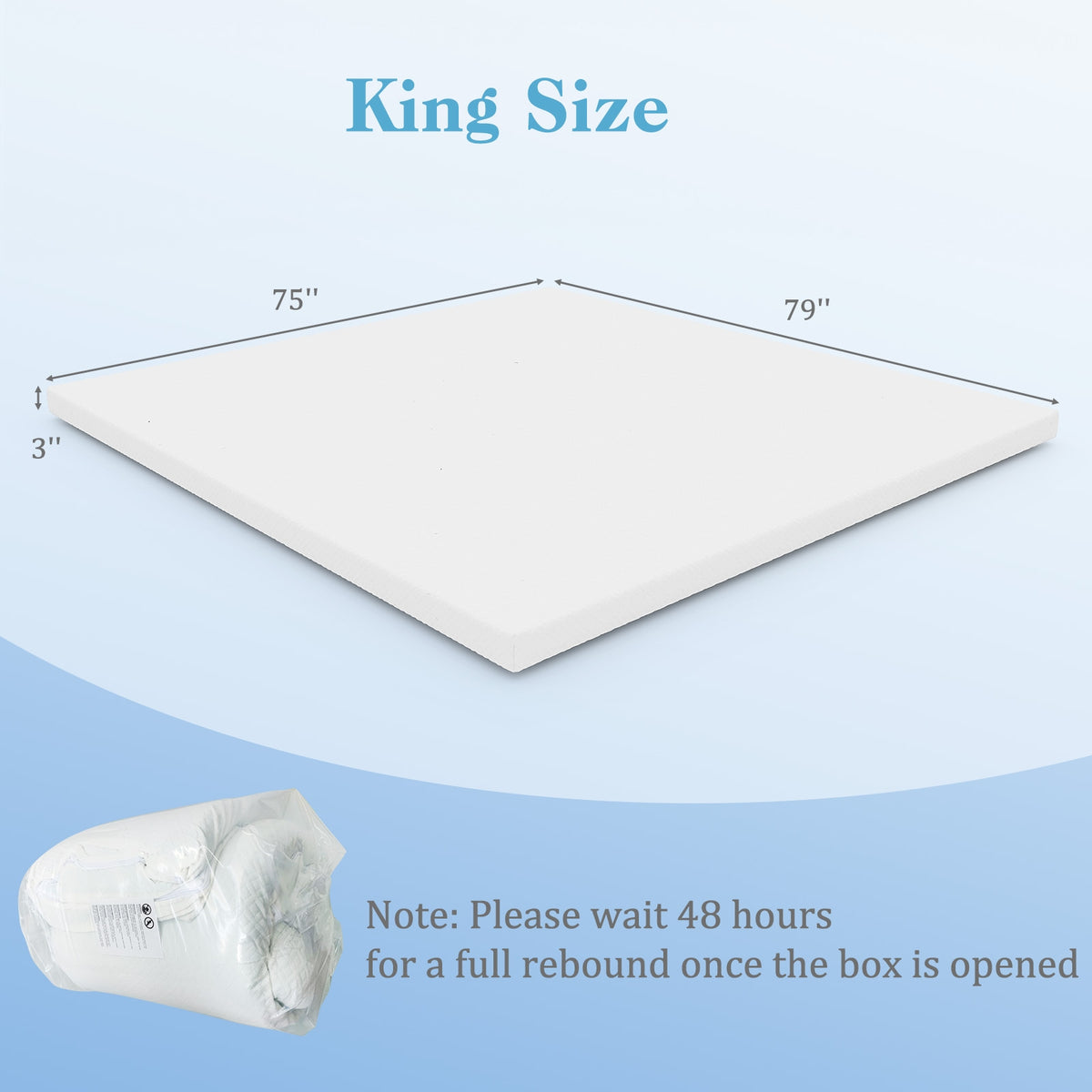 3 Inch Gel-Infused Memory Foam Mattress Topper with Removable Cover-King Size-Mattresses-DECOROLALA