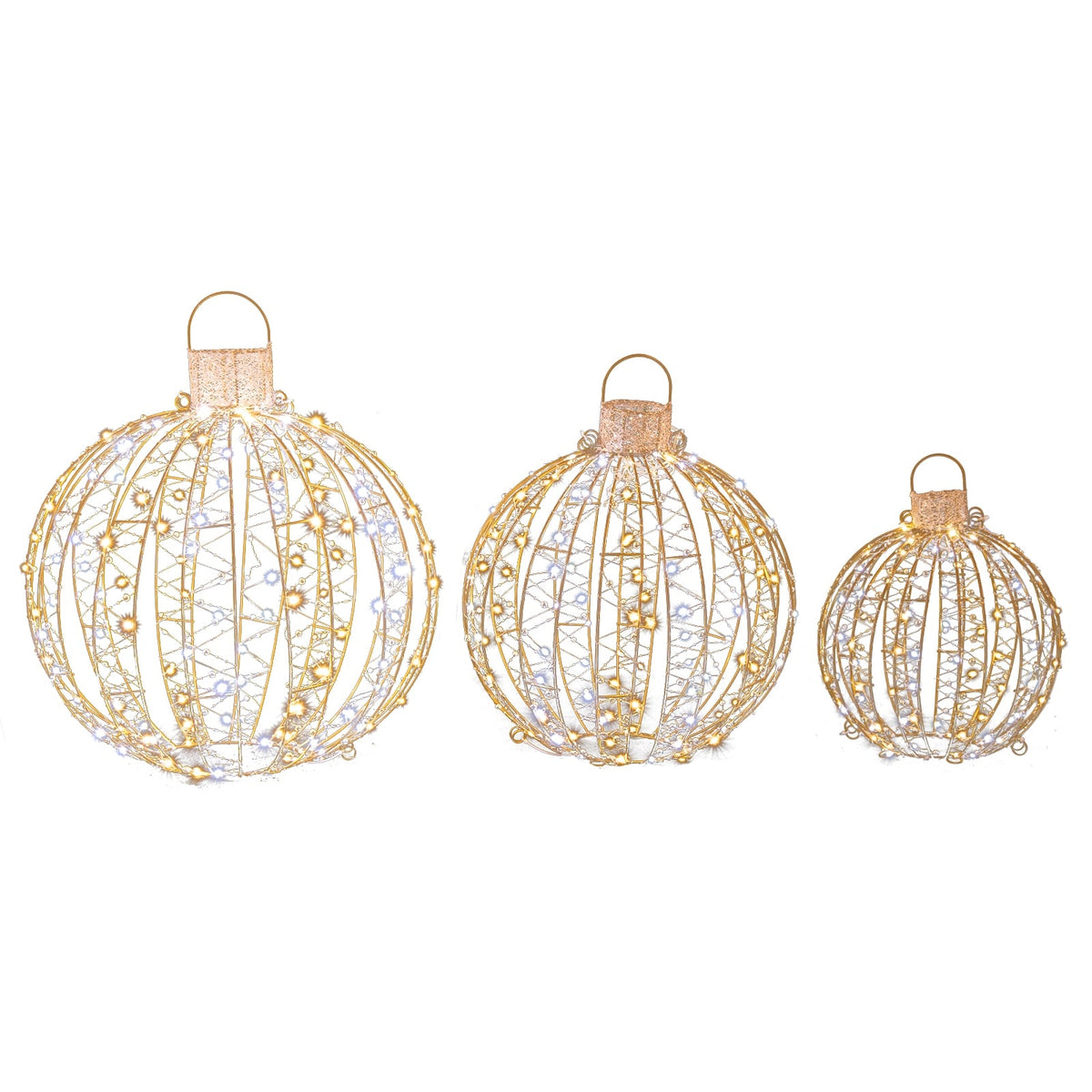 3 Pack Christmas LED Light Balls with Cable Ties and 6 Stakes-Golden-Christmas Decorations & Accessories-DECOROLALA