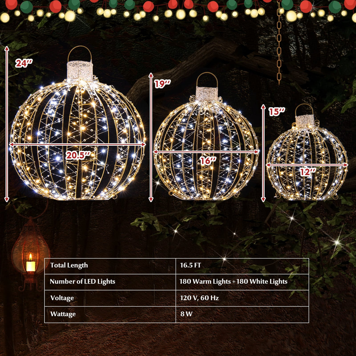 3 Pack Christmas LED Light Balls with Cable Ties and 6 Stakes-Golden-Christmas Decorations & Accessories-DECOROLALA