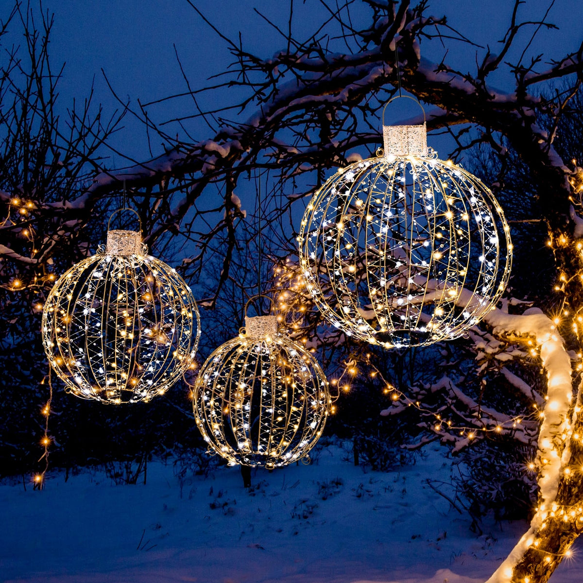 3 Pack Christmas LED Light Balls with Cable Ties and 6 Stakes-Golden-Christmas Decorations & Accessories-DECOROLALA