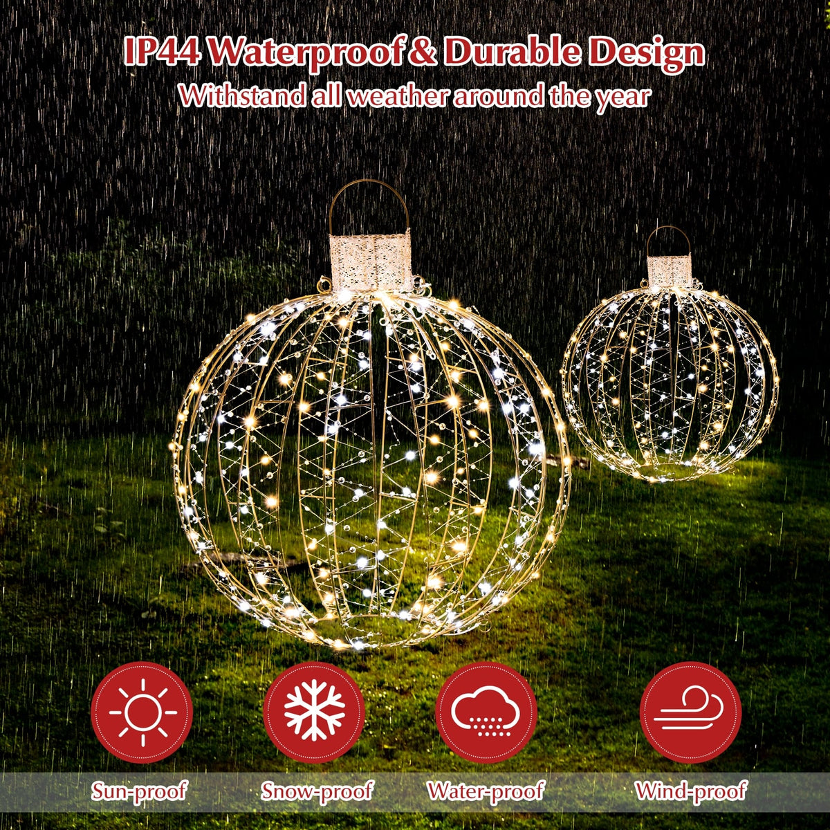 3 Pack Christmas LED Light Balls with Cable Ties and 6 Stakes-Golden-Christmas Decorations & Accessories-DECOROLALA