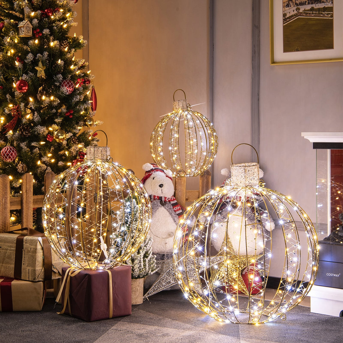 3 Pack Christmas LED Light Balls with Cable Ties and 6 Stakes-Golden-Christmas Decorations & Accessories-DECOROLALA