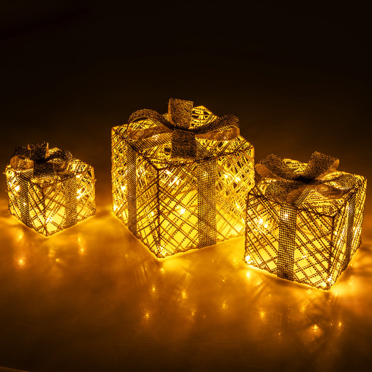3 Pack Christmas Lighted Gift Box with 50 LED Lights and Detachable Bows-Christmas Decorations & Accessories-DECOROLALA