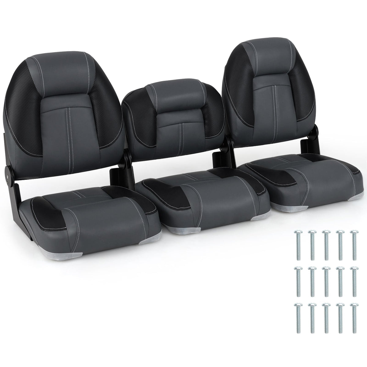 3-Pack Folding Boat Seats with 28D Soft Sponge Padding-Black-Surfing-DECOROLALA