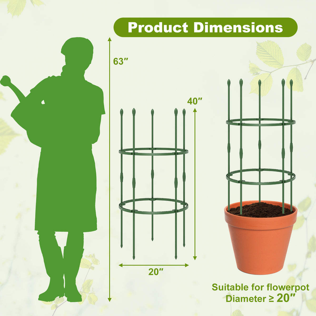 3-Pack Garden Trellis 60 Inch Tall Plant Support Stands with Clips and Ties-S-Plant Supports-DECOROLALA