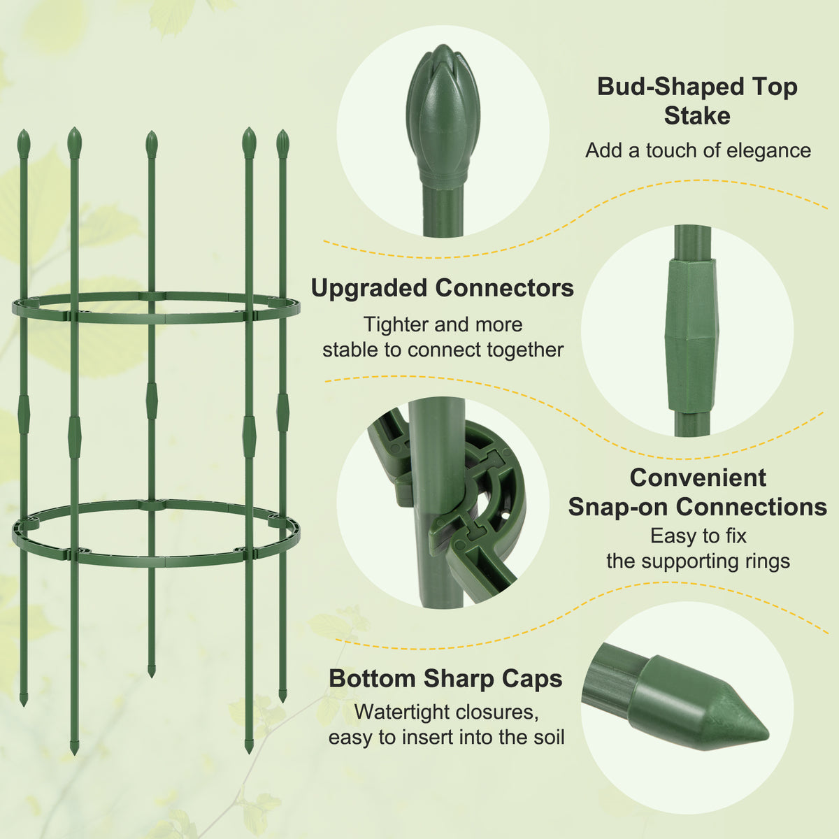 3-Pack Garden Trellis 60 Inch Tall Plant Support Stands with Clips and Ties-S-Plant Supports-DECOROLALA