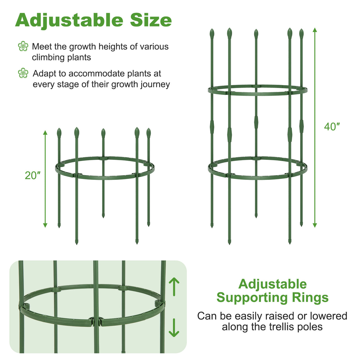 3-Pack Garden Trellis 60 Inch Tall Plant Support Stands with Clips and Ties-S-Plant Supports-DECOROLALA