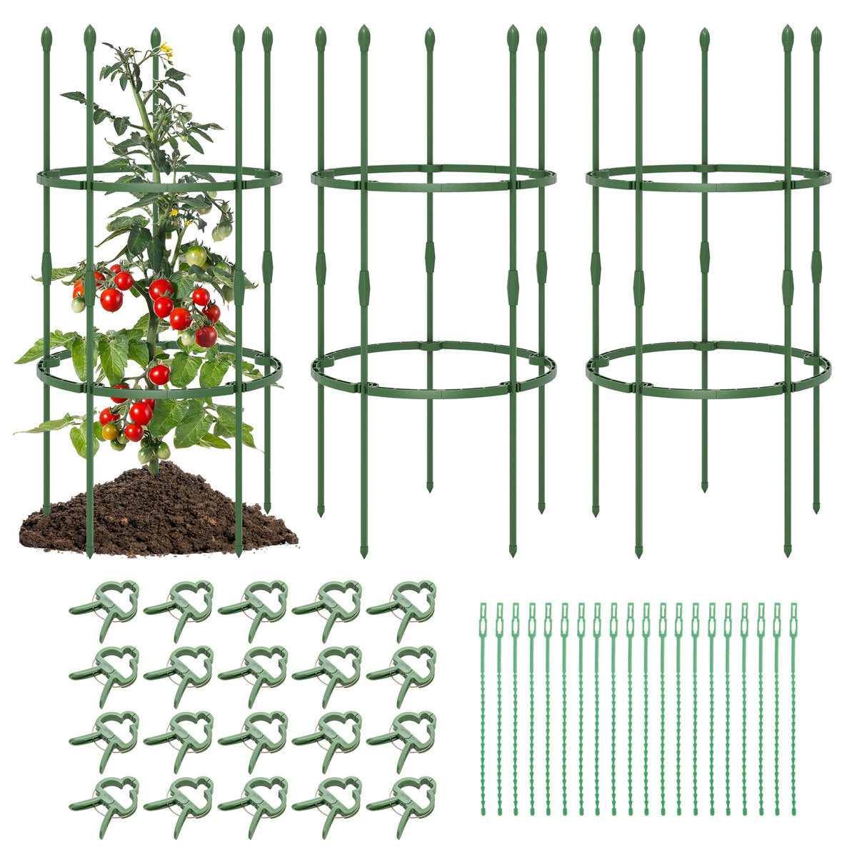 3-Pack Garden Trellis 60 Inch Tall Plant Support Stands with Clips and Ties-S-Plant Supports-DECOROLALA