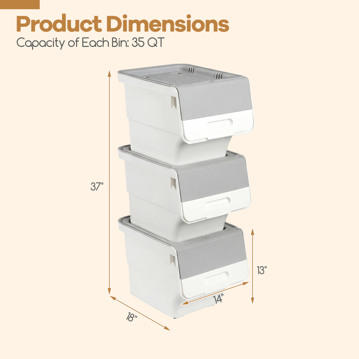 3-Pack Stackable Storage Bins - Gray (min order qty 2)-Dressers & Chests-DECOROLALA