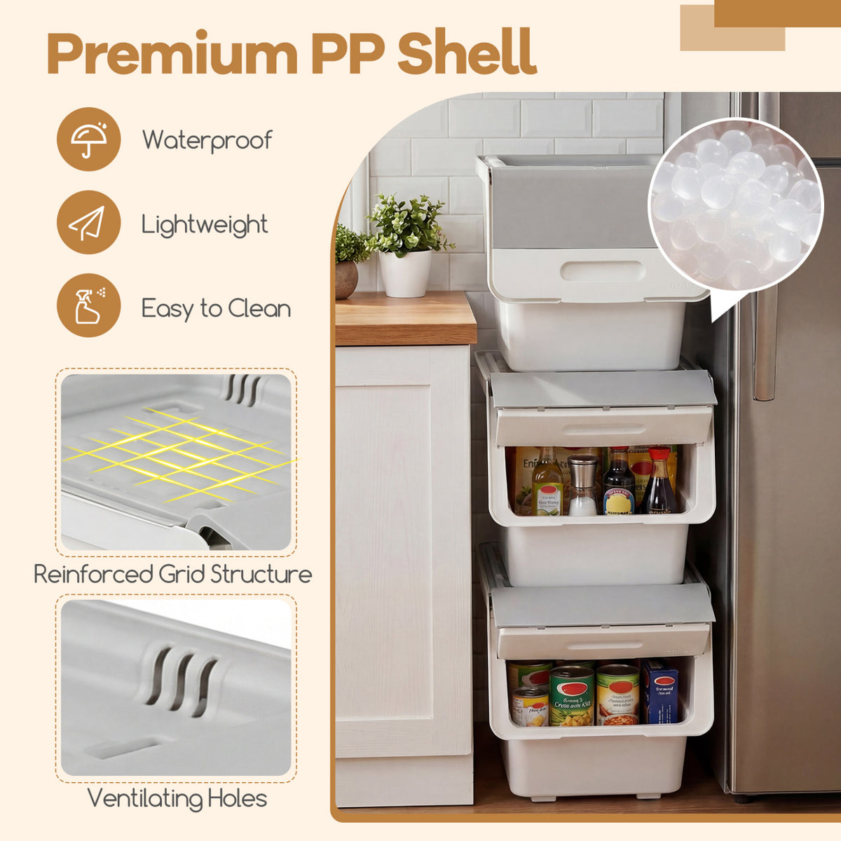 3-Pack Stackable Storage Bins - Gray (min order qty 2)-Dressers & Chests-DECOROLALA