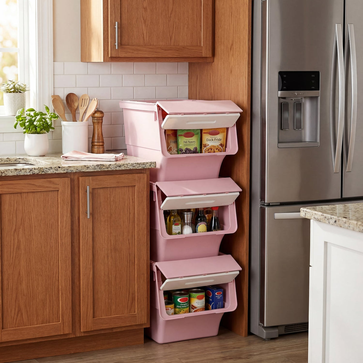 3-Pack Stackable Storage Bins - Pink (min order qty 2)-Dressers & Chests-DECOROLALA